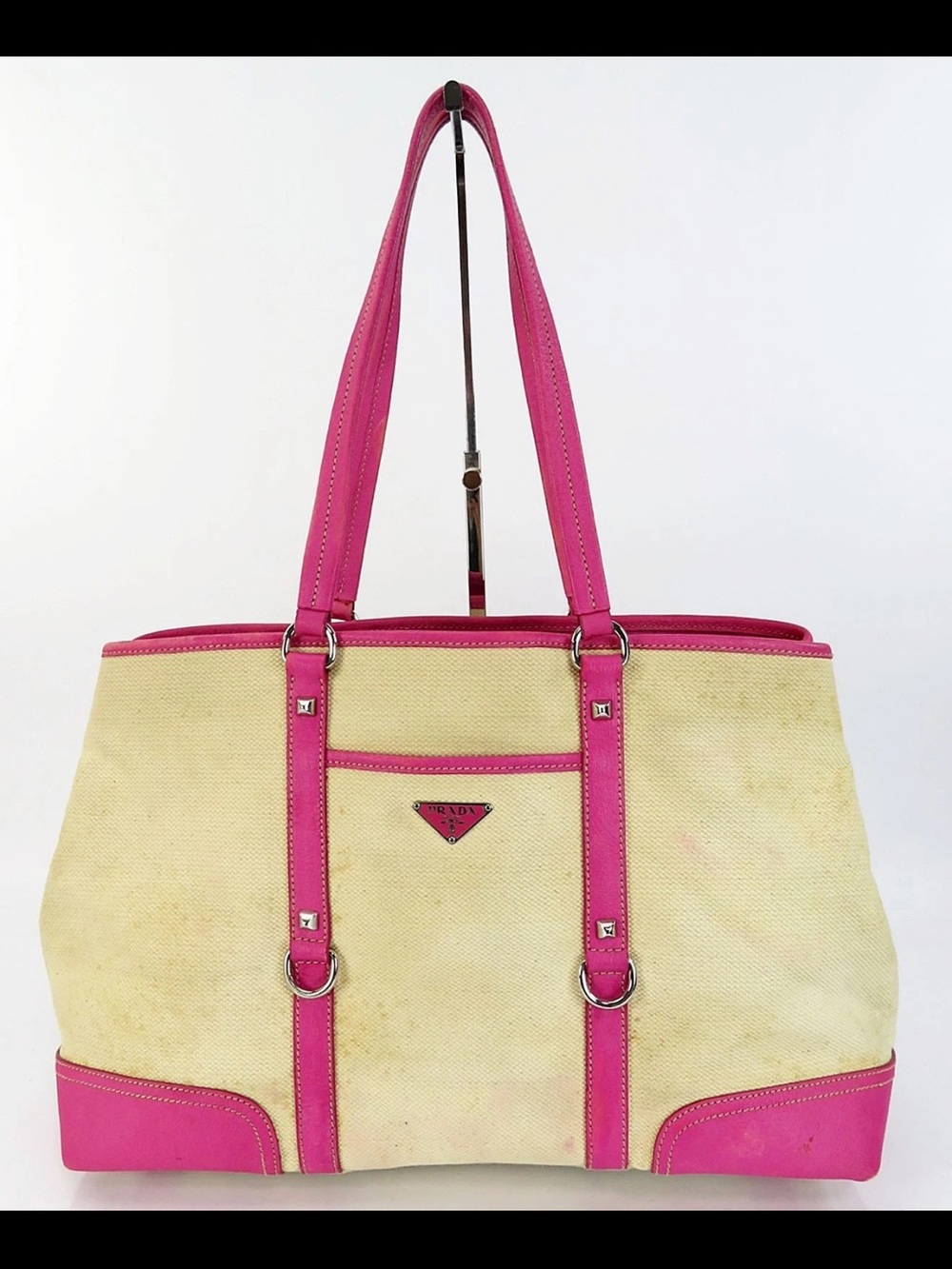 Prada Canvas Tote with Pink Leather Trim